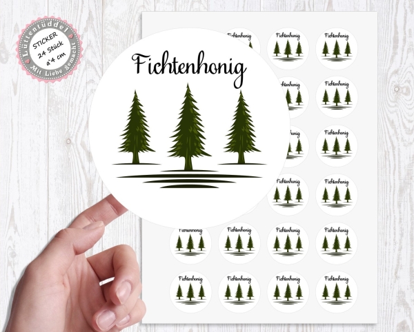 24 zuckersüßer Sticker Aufkleber 4cm Fichtenhonig Fichtensirup Sirup Honig Sirup Datum zum selbstbeschriften Marmelade von Lüttentüddel® -